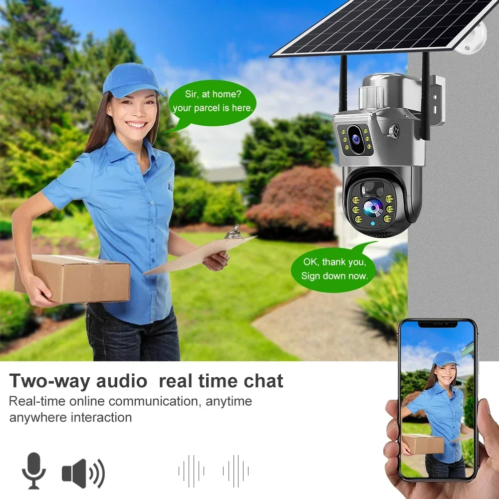 4K 8MP شاشة مزدوجة 4G كاميرا تعمل بالطاقة الشمسية في الهواء الطلق اللاسلكية PTZ عدسة مزدوجة حماية الأمن تتبع السيارات CCTV PIR كاميرات V380 #4