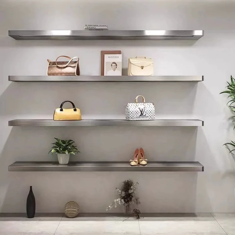 Stainless Steel Shelf Wall Mount Shelf Modern Floating Handbag Shoes Display Rack Heavy Duty Home Retail Display Wall Shelves