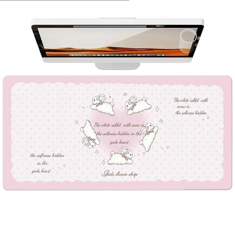 

Розовый кожаный коврик в горошек с кроликом, защита для мыши, нескользящий большой коврик для мыши, коврик для дома и офиса, коврик для стола из искусственной кожи, коврик для ноутбука