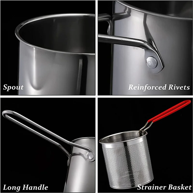 

【Best Selling】2X Deep Frying Pot With Strainer Basket Tong Stainless Steel Japanese Tempura Frying Pot For French Fries Chicken