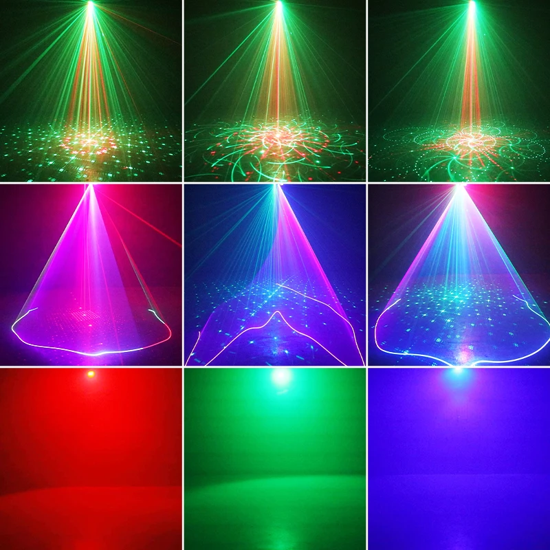 12 lenti DJ Disco Party Stage Light Strobe Laser LED con telecomando Suono DMX RGB per interni Bar KTV Music Show Feste
