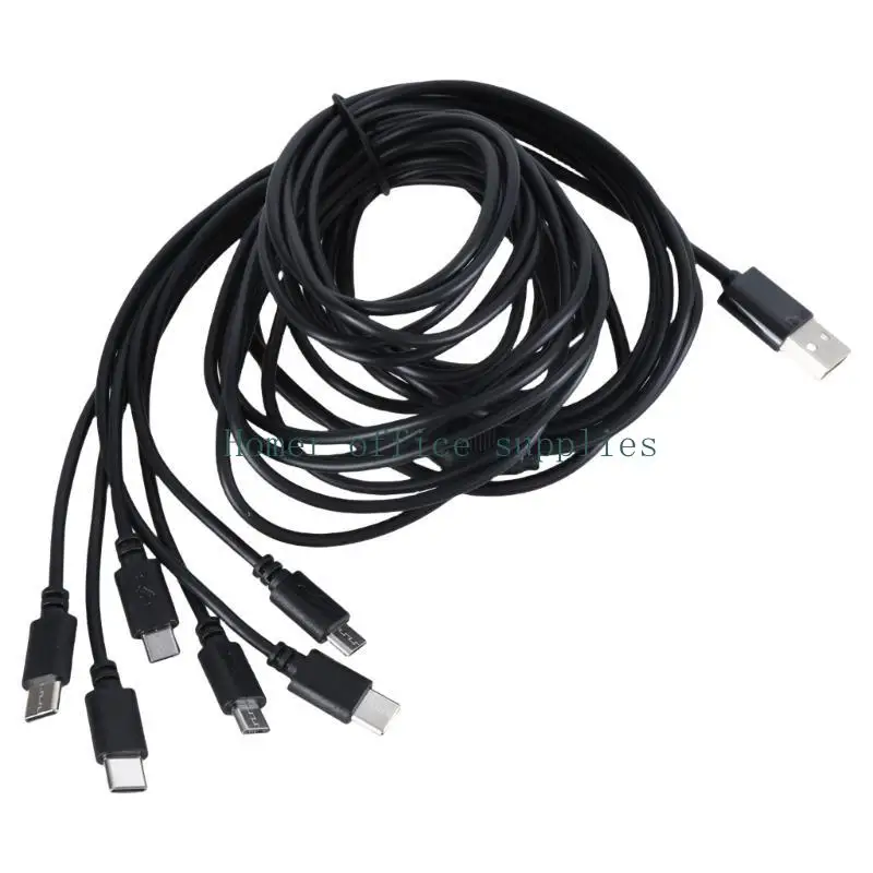 K43B Space Saving 6 Device Charging Cable, USB to USB 5Pin and Type C Power Splitter Cord for Home and Travel Use 50cm/150cm