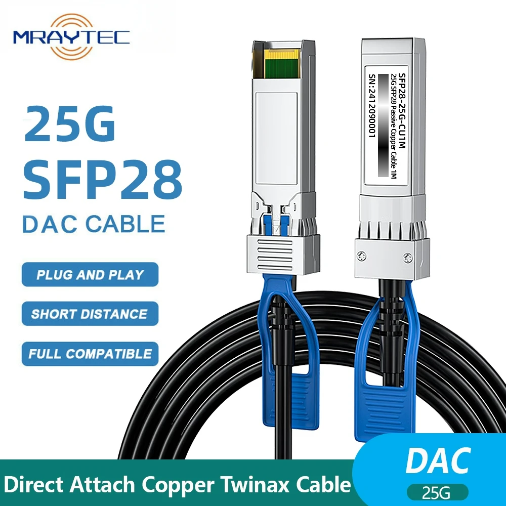 MrayTec 25G SFP28 Twinax Cable, Direct Attach Copper(DAC) Passive Cable 0.5-5M, For Ubiquiti,Cisco,Huawei,MikroTik,HP,Intel