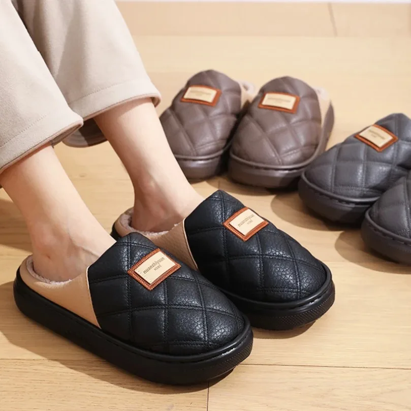 

Home Fuzzy Slipper Men Platform Winter Warm Plush Indoor Floor Male House Room Shoes Footwear Furry Plus Large Size Bedroom