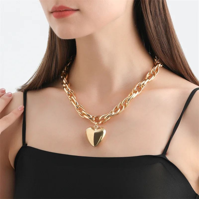 Ingemark High Quality Punk Big Heart Pendant Necklace Women Fashion Statement Chunky Heavy Chain Grunge Jewelry Steampunk Men