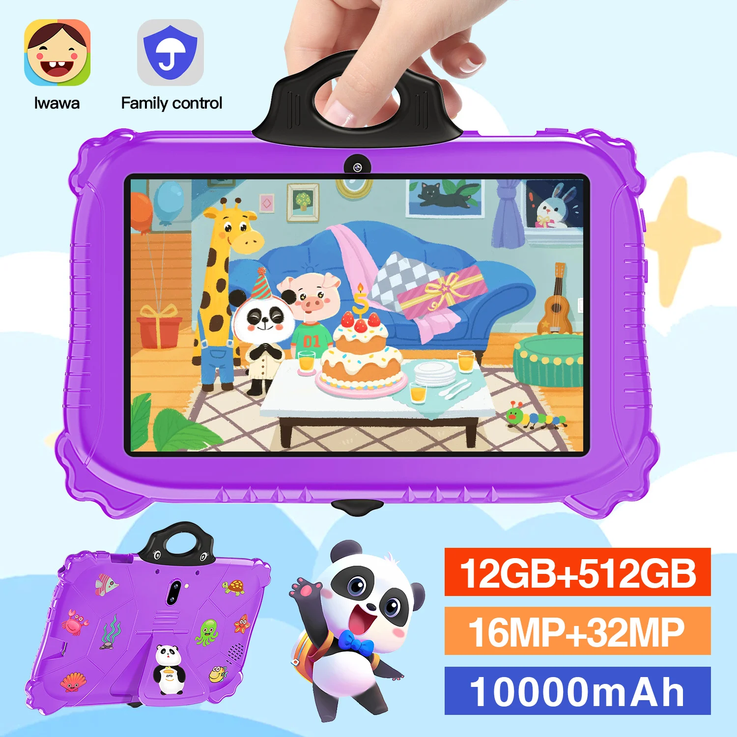 

2024 New Android14 10.1-inch Kids Tablet 12GB RAM 512GB ROM 10000mAh Bluetooth5.0 5G GPS 16MP + 32MP Popular Full-Screen Laptops