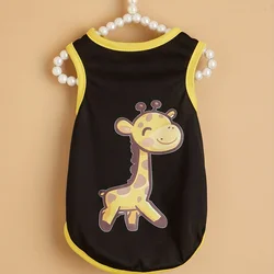 Pet clothes: dog and cat vest, light, breathable, comfortable, black stitching, yellow, clothes with giraffe print, simple, gene