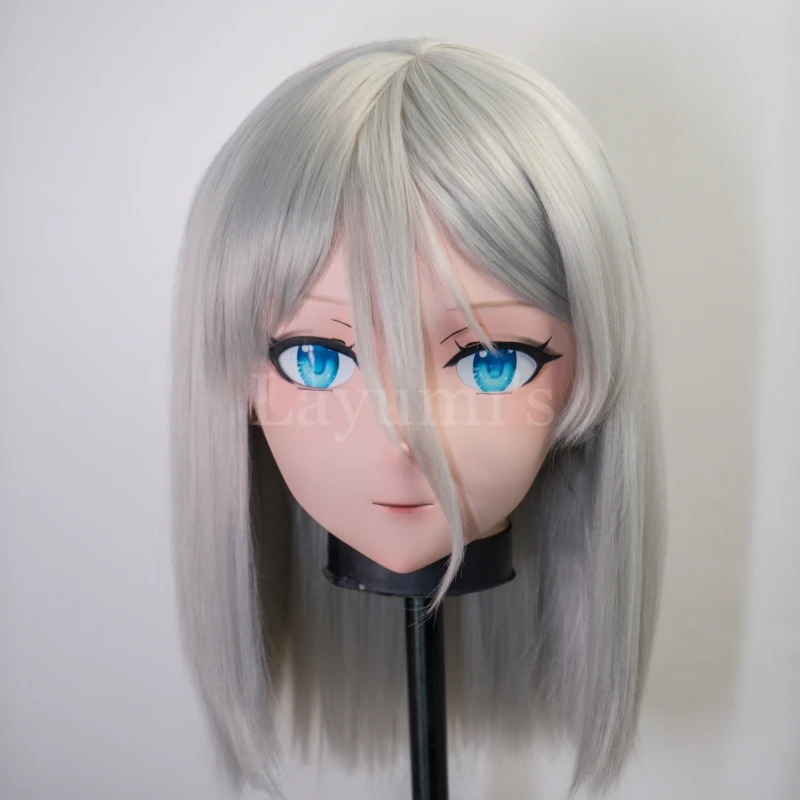 (NEW) Resin Crossdress Pretty Girl FUll Head BJD Cartoon Anime TouHou Project Cirno Cosplay Kigurumi Mask with Backshell