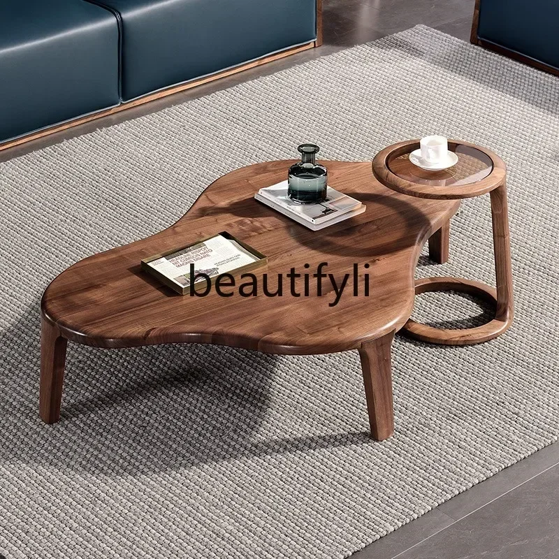 32Italian light luxury creative coffee table North American black walnut special-shaped living room full solid wood tea table