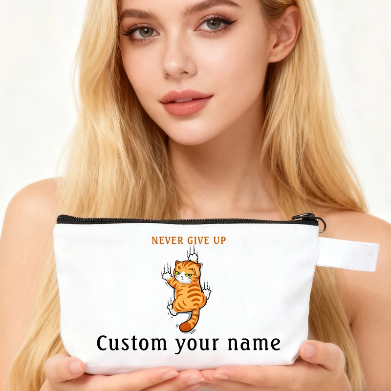 

Custom Your Name Canvas Zipper Bag Cute Cat Storage Cosmetic Bag Travel Practical Accessories Gift Multifunction Organizers