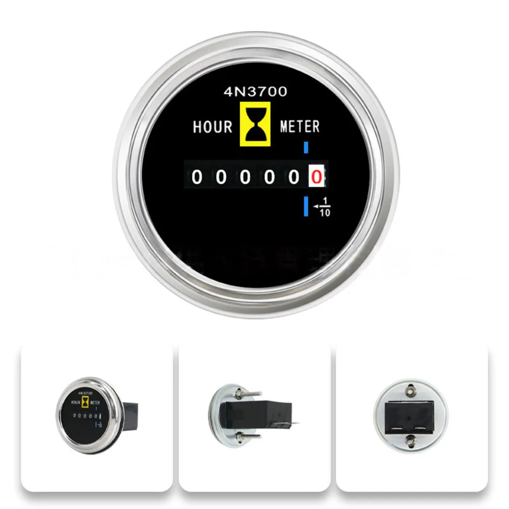 Timer Operating Hours Meter 4N3700 52MM for Excavator Loader Supporting 12V and 24V Voltage for Heavy-Duty Machinery