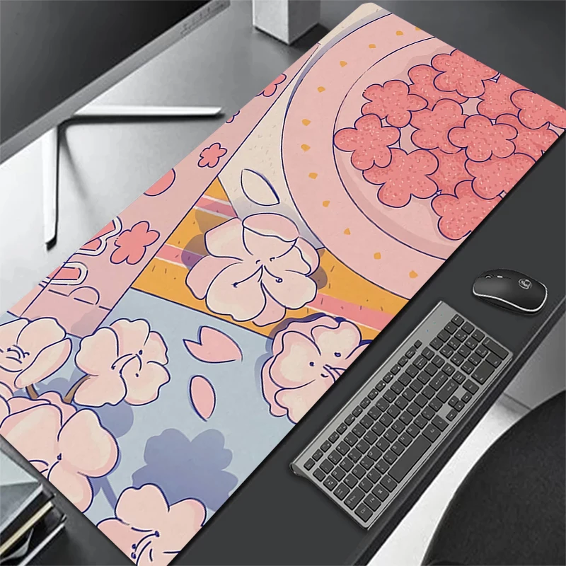 

Pink Flower Mouse Pad Computer Cute Kawaii Gaming Accessories Carpet Gabinete Gamer PC Anime 90X40 Table Mat Desk Large Mousepad