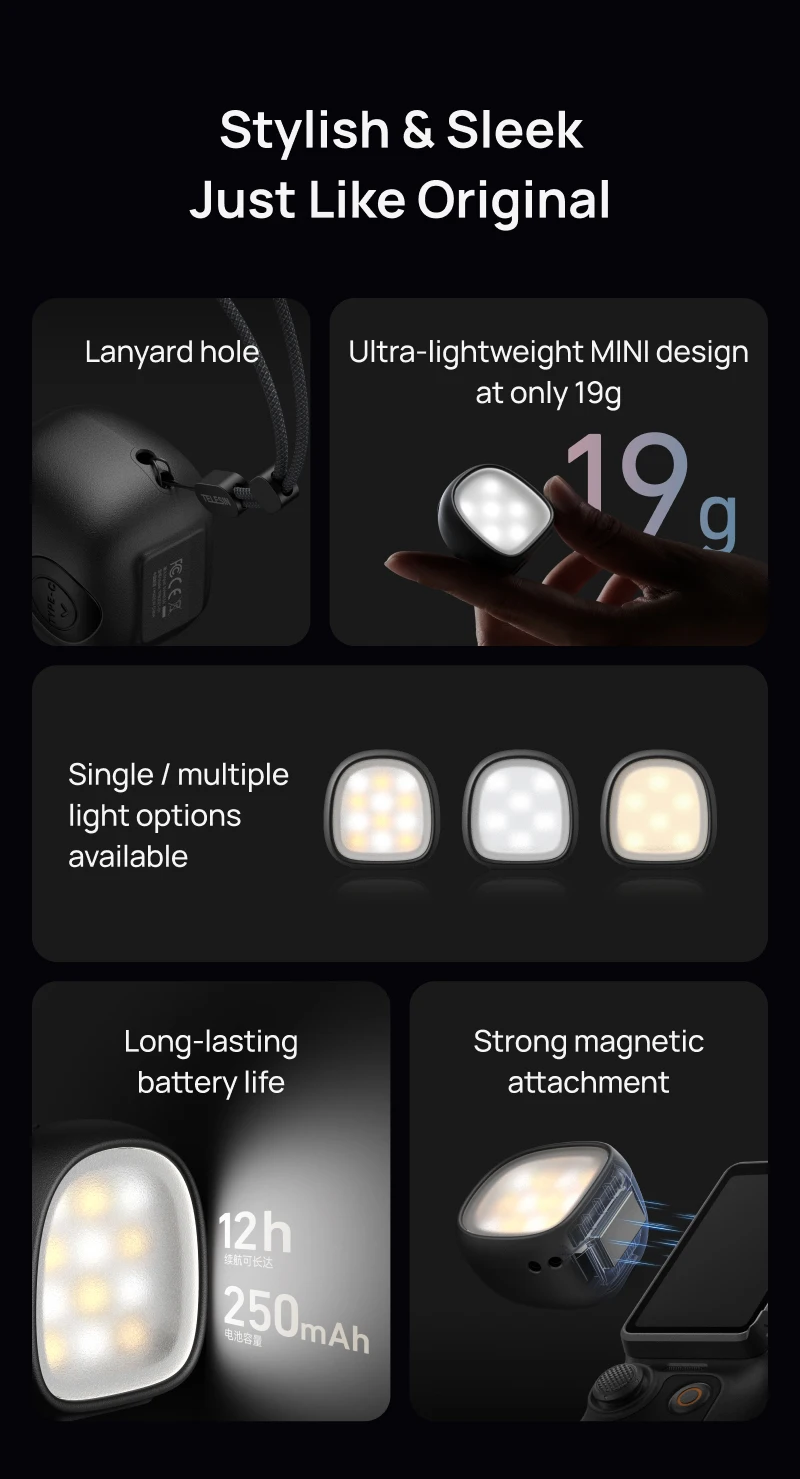 TELESIN Magnetisches Mini-Schnellwechsel-Fülllicht Selfie-Licht für DJI OSMO Pocket 4 4p Mini Schnellwechsel Tragbares Fülllicht – Detail 2