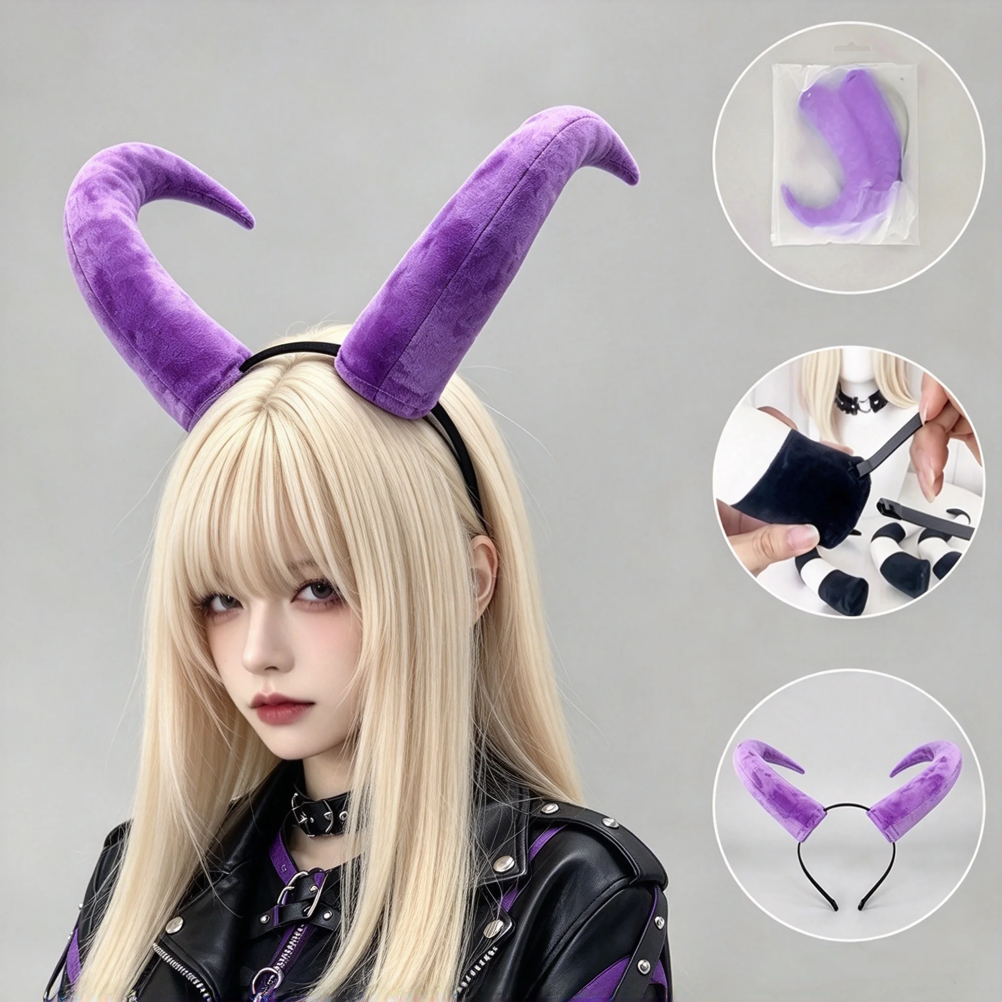 4 Types Halloween Demon Vampire Headband JK Gothic Plush Cat Headpiece Universal Night Party Demon Horns Anime Cosplay Props