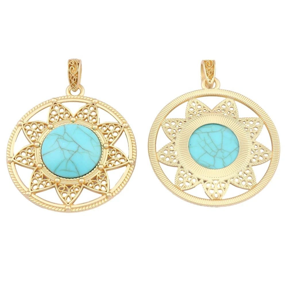 1 Piece Golden Color Large Round Medallion Bohemian Charms Pendants for DIY Necklace Jewelry Making Findings