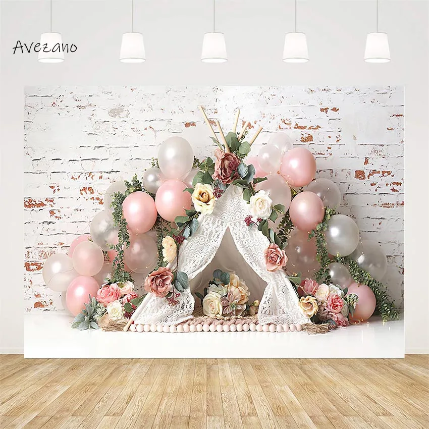 

Avezano Backdrop Photography Brick Wall Flowers Tent Camp Newborn Birthday Portrait Cake Smash Background Photo Studio Decor