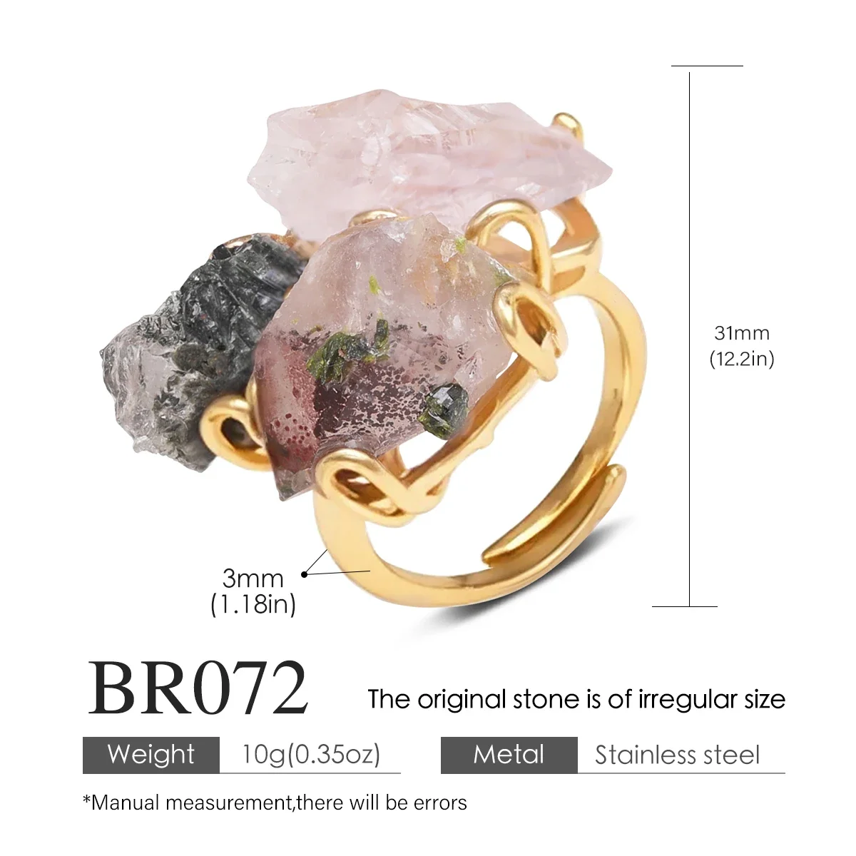 Irregular Crystal Open Ring Repair Natural Amethyst Yellow Crystal Three Gems Women's Ring Jewelry Accessories