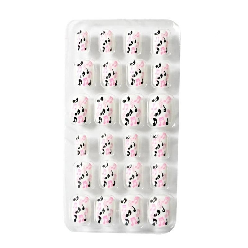 G99E Kids False Nails Press On Tips For Girls Short Square Nails Full Cover Press On