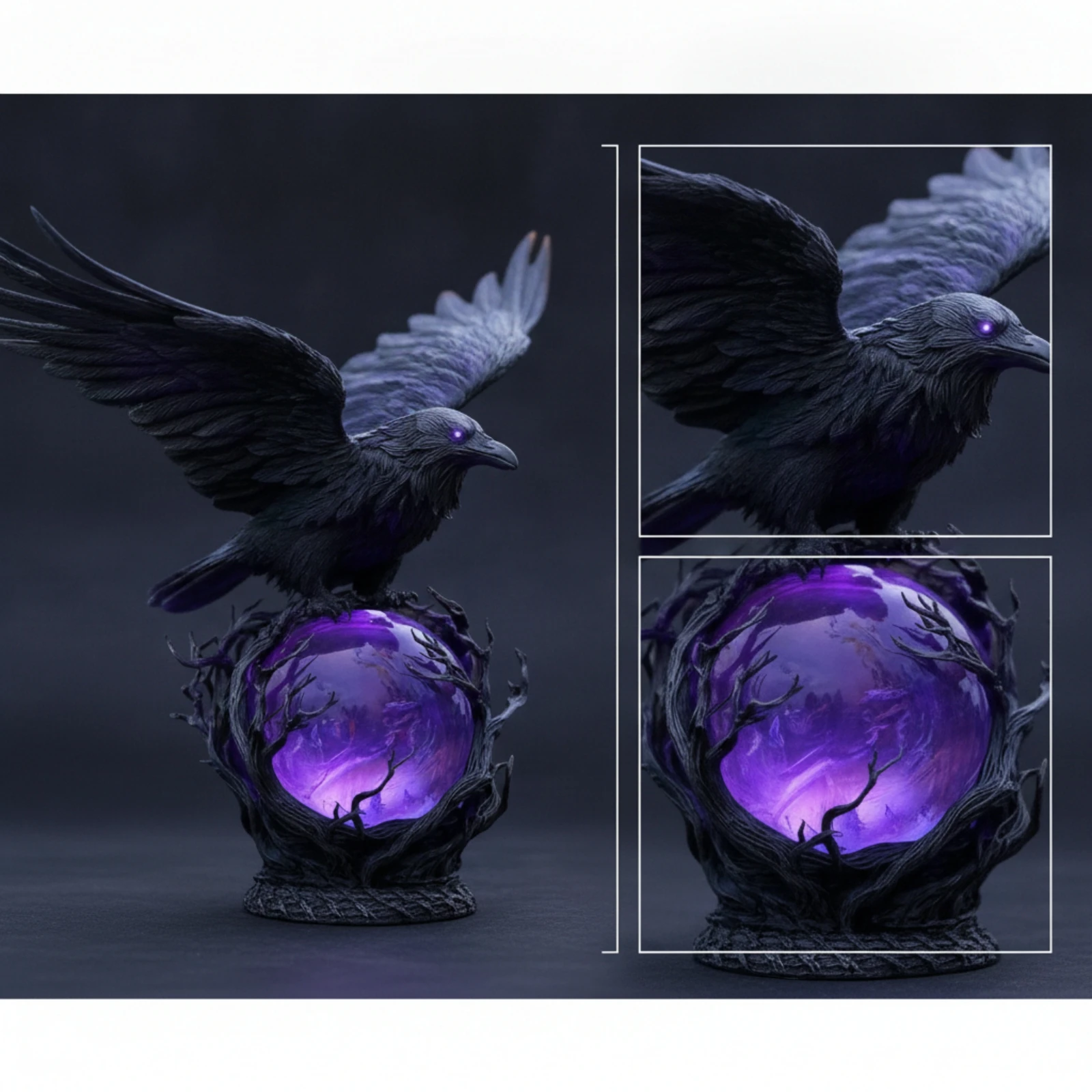 Crow Figurine with Light USB-Powered Crow Lamp Gothic Night Light LED Resin for Goths, Bedroom, Desk