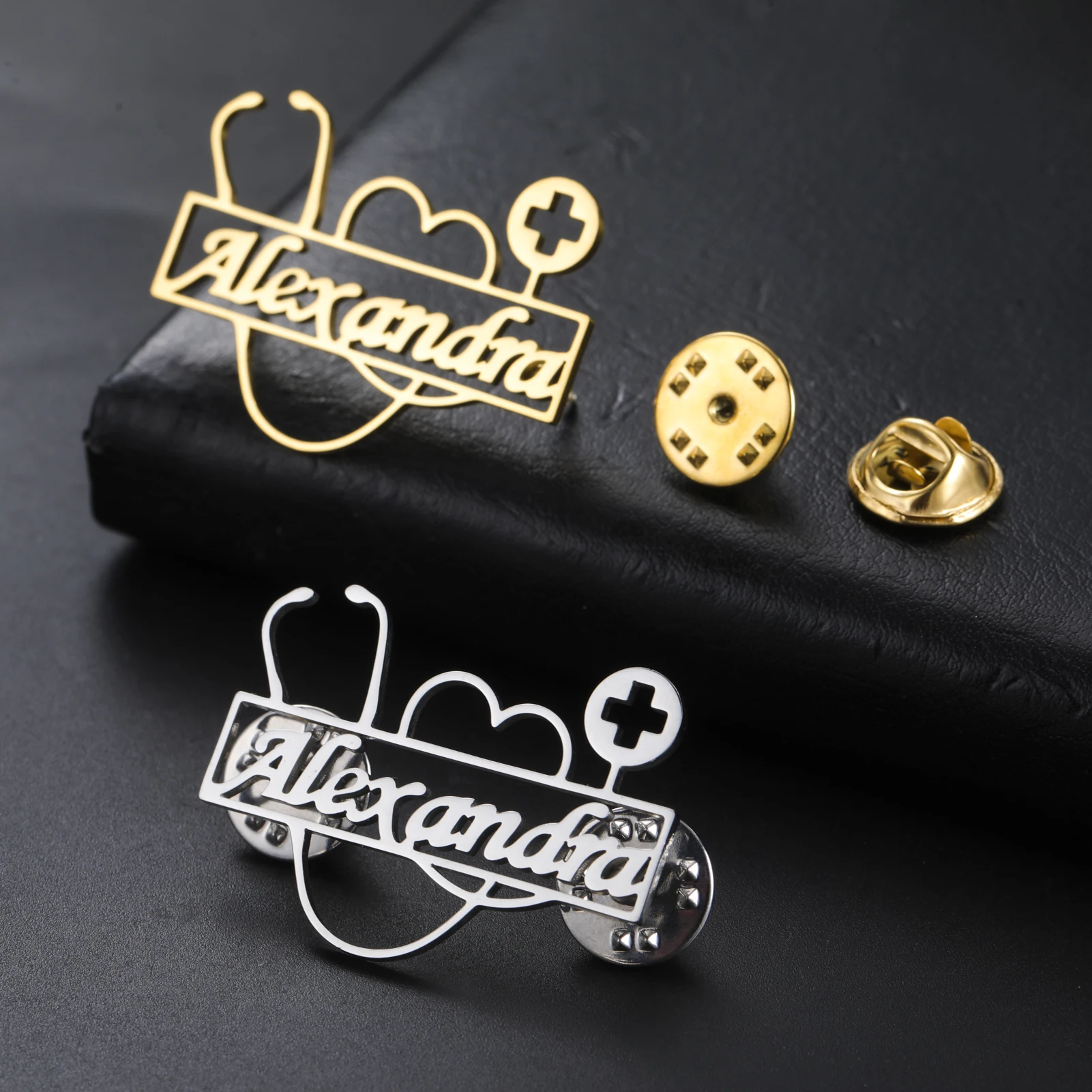 Hospital Doctor Nurse Dentist Personalized Brooch Name Brand Tag ID Custom Logo Pin Breastpin Metal Badge for Woman Men Steel