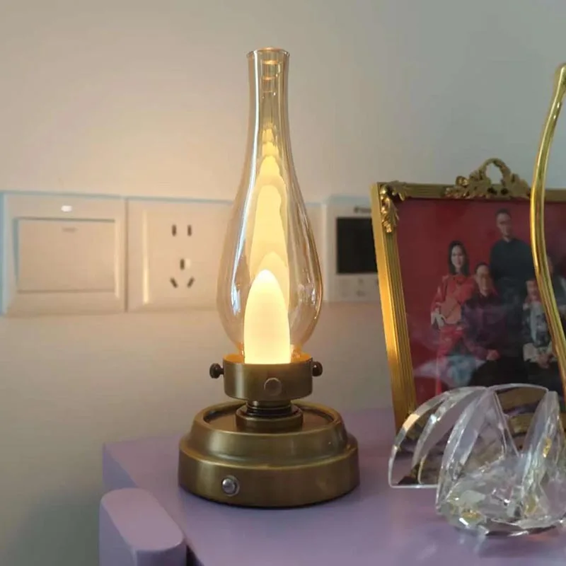 Vintage Brass Rechargeable Table Lamp Medieval Ambient Night Light For Bar Dining Bedroom Home Decor