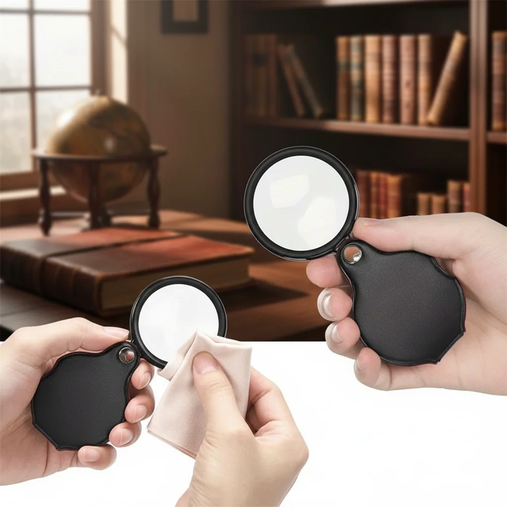 1 Pc Small Magnifying Glass 8X Pocket Magnifier Folding Magnifier with Rotating Protective Holster