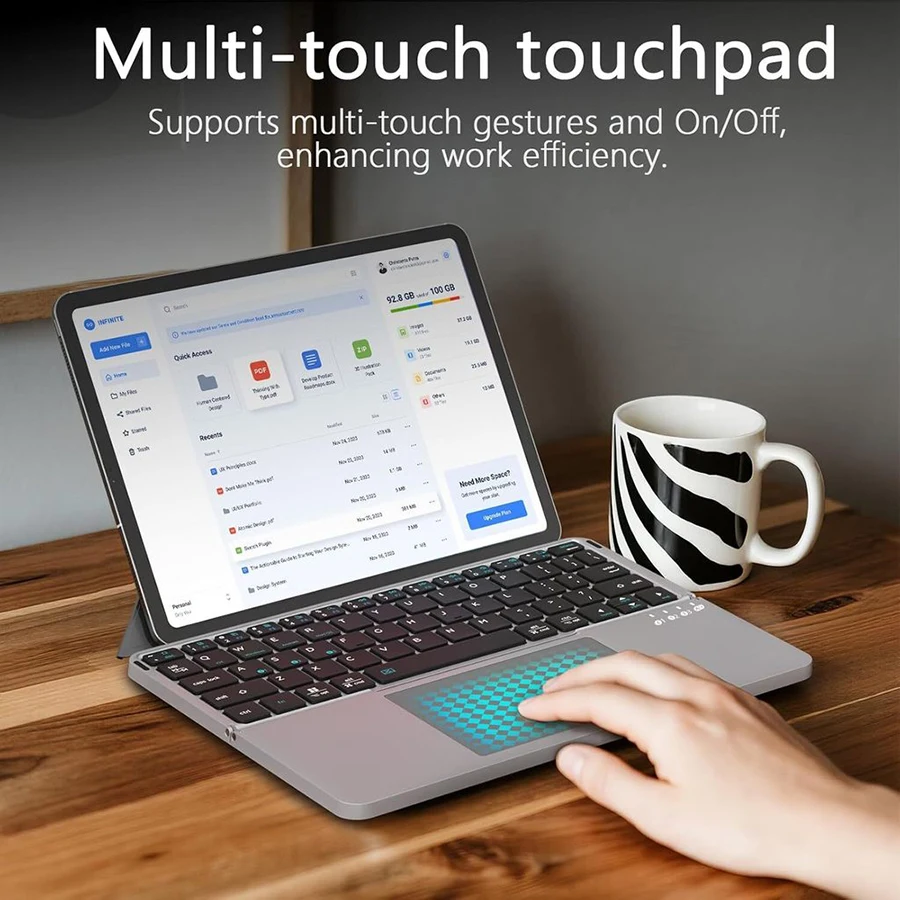 JOMAA Portable 64Key Folding Travel Keypad with Leather Bracket,Rechargeable Bluetooth Wireless Touchpad Keyboard for Win/Mac OS