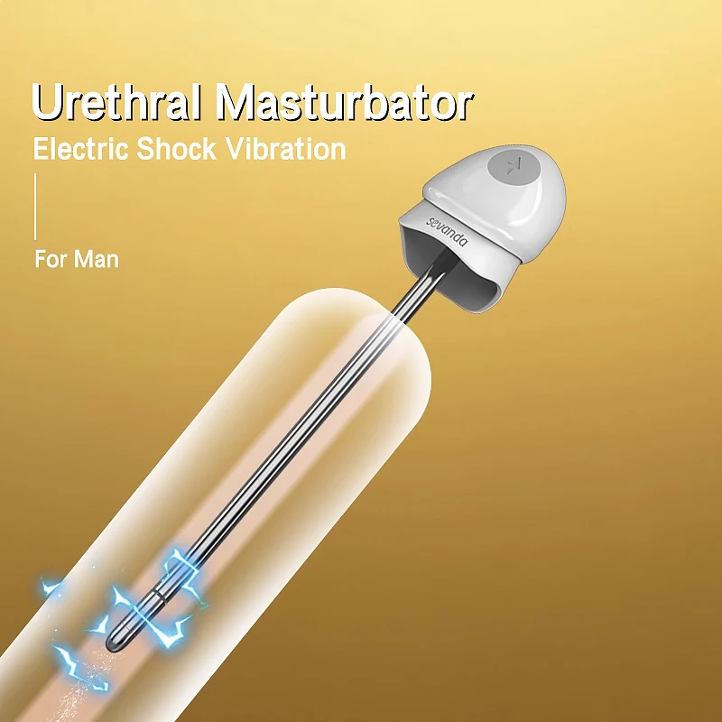 تهتز وصوت الإحليل الكهربائي من الفولاذ لإدخال مجرى البول، التمدد، الاستمناء - لعبة الجنس للبالغين للرجال للتمزح