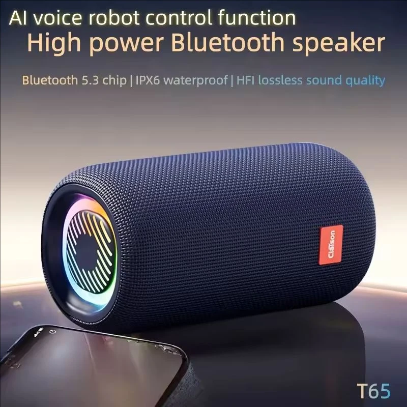 

Интеллектуальная Bluetooth-колонка T65, портативный водонепроницаемый беспроводной Bluetooth-сабвуфер для улицы, подходит для семейного кемпинга.