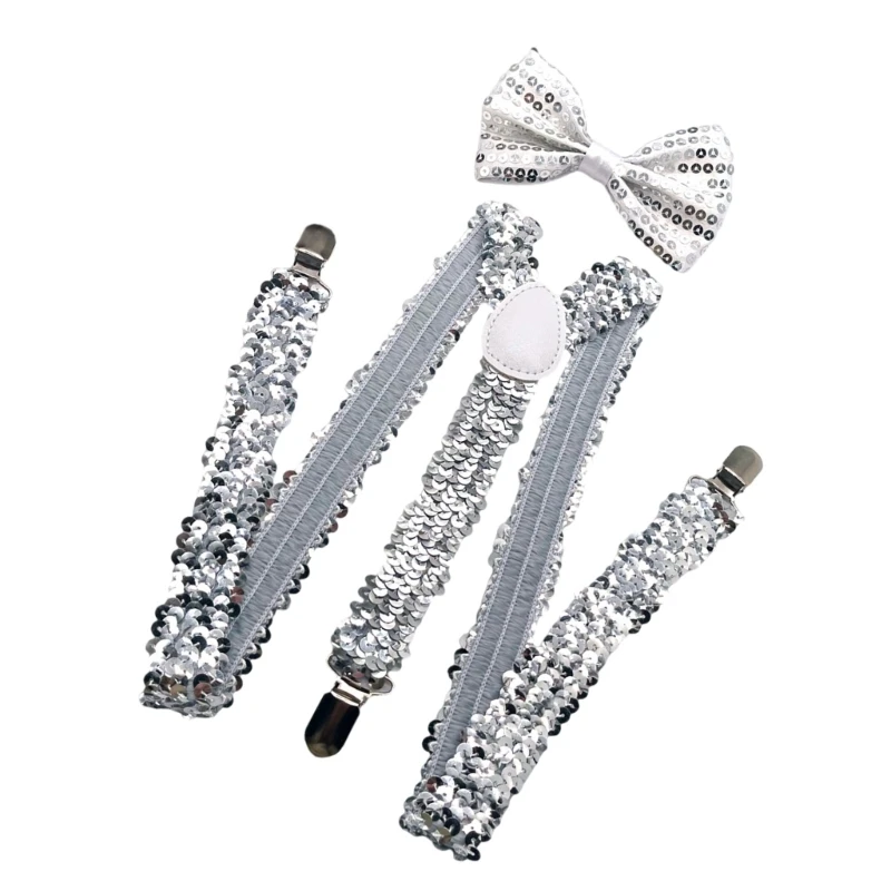 Fashionable Suspenders Sequined Brace with Bowtie for Men's Stage Performances