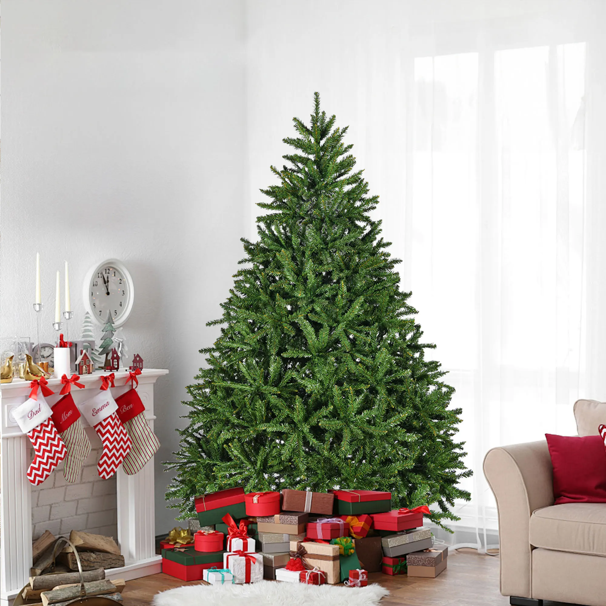 7ft Artificial Christmas Tree Premium Unlit Hinged Spruce Full Tree with 2231 Branch Tips