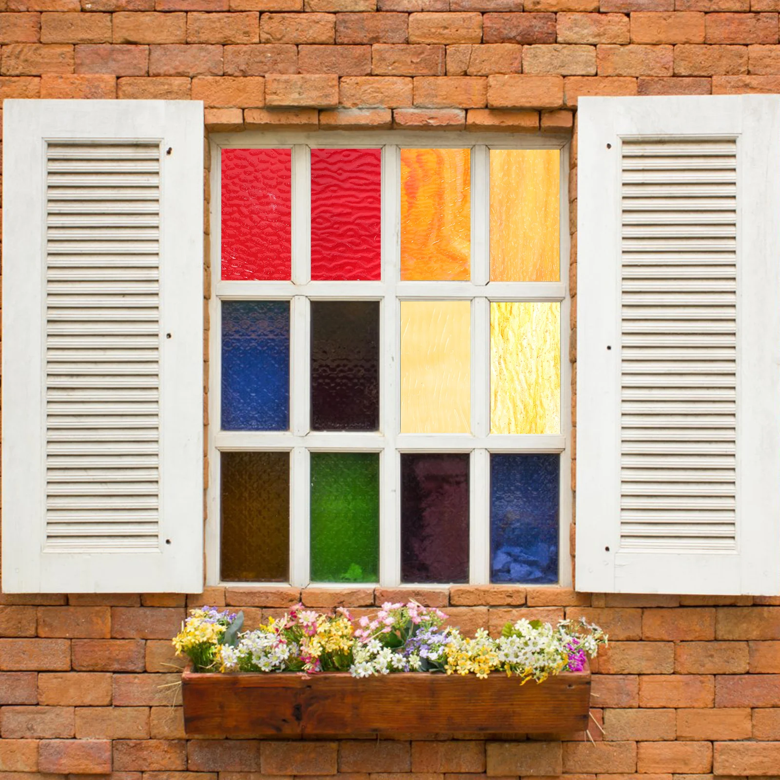 

6 Pcs Water Glass Mural Sheets Stained Colored Cathedral Decor Transparent Yellow Red 120x80cm Craft