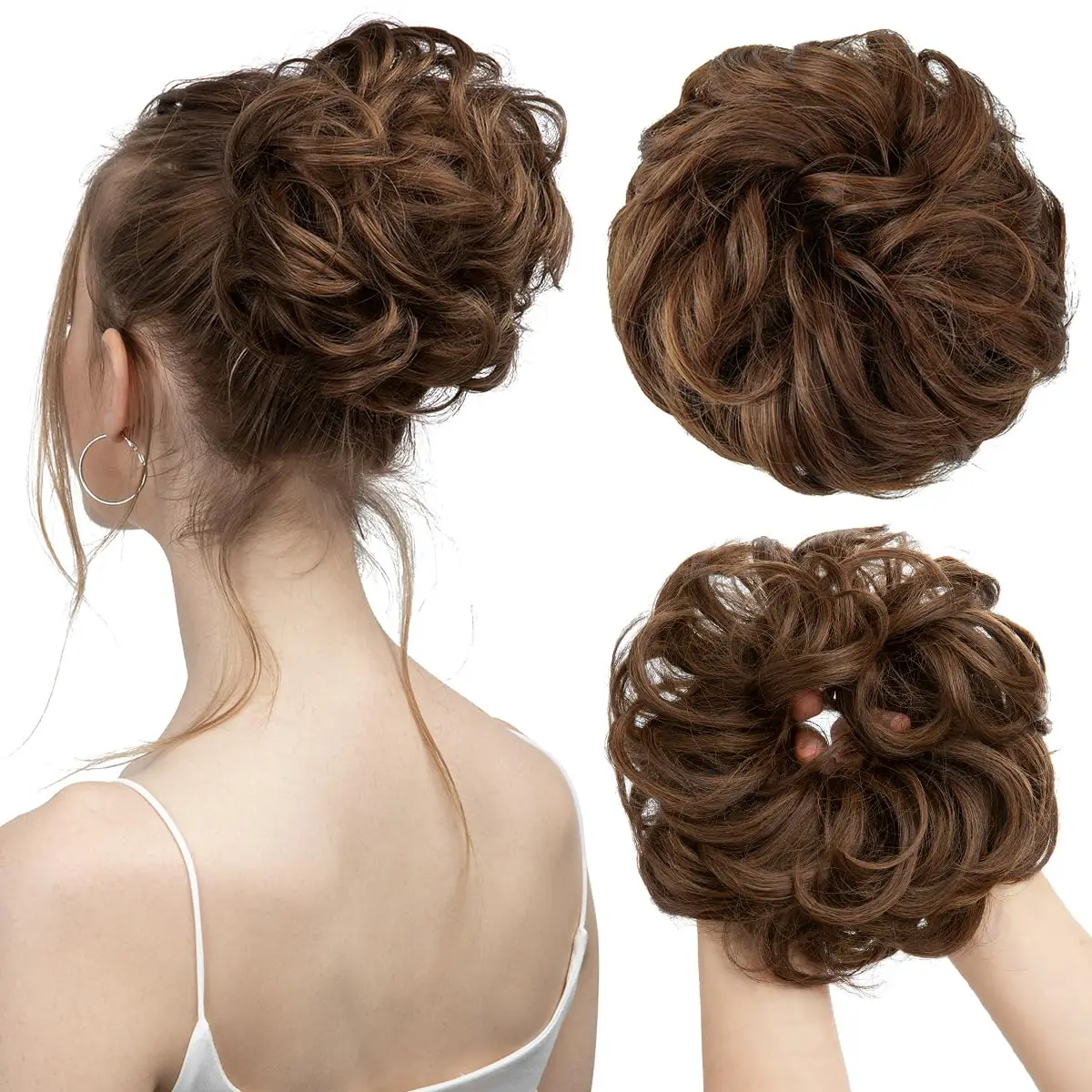 Dark Gray Messy Bun Hair Piece Scrunchy Updo Synthetic Curly Chignon Hairpiece for Women Bridal Daily Party Hairstyle