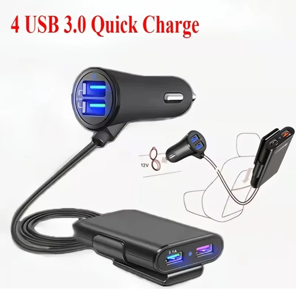 Car Charger With Long Cable 5 USB Ports Charger 4 USB Ports Charger Fast Charging Capability Multiple Device Charging