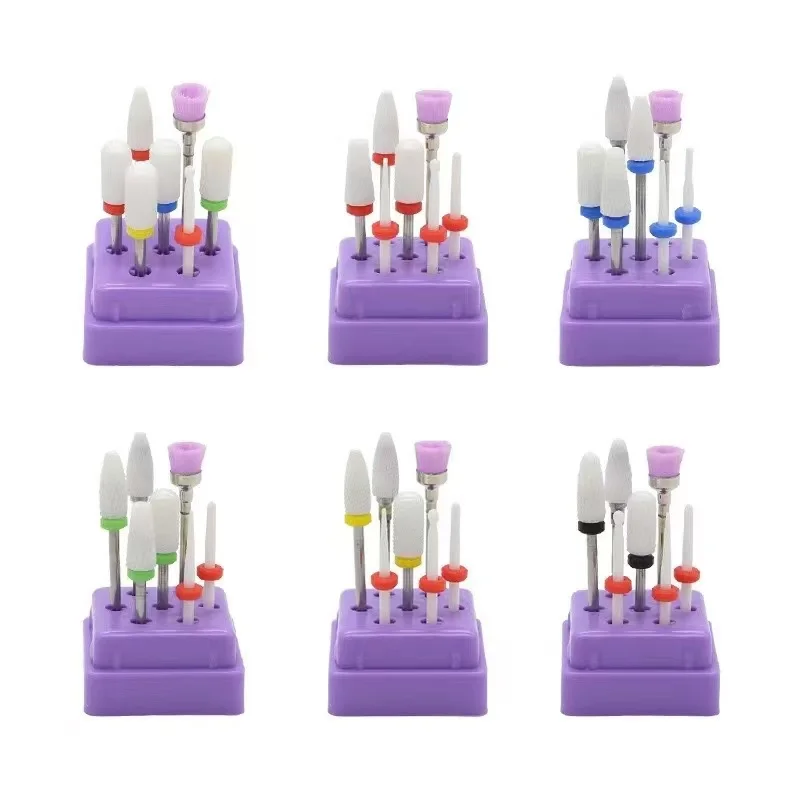 7Pcs Ceramic Milling Cutters Set For Manicure Professional Remove Gel Acrylic Cuticle Diamond Nail Drill Bit Tools