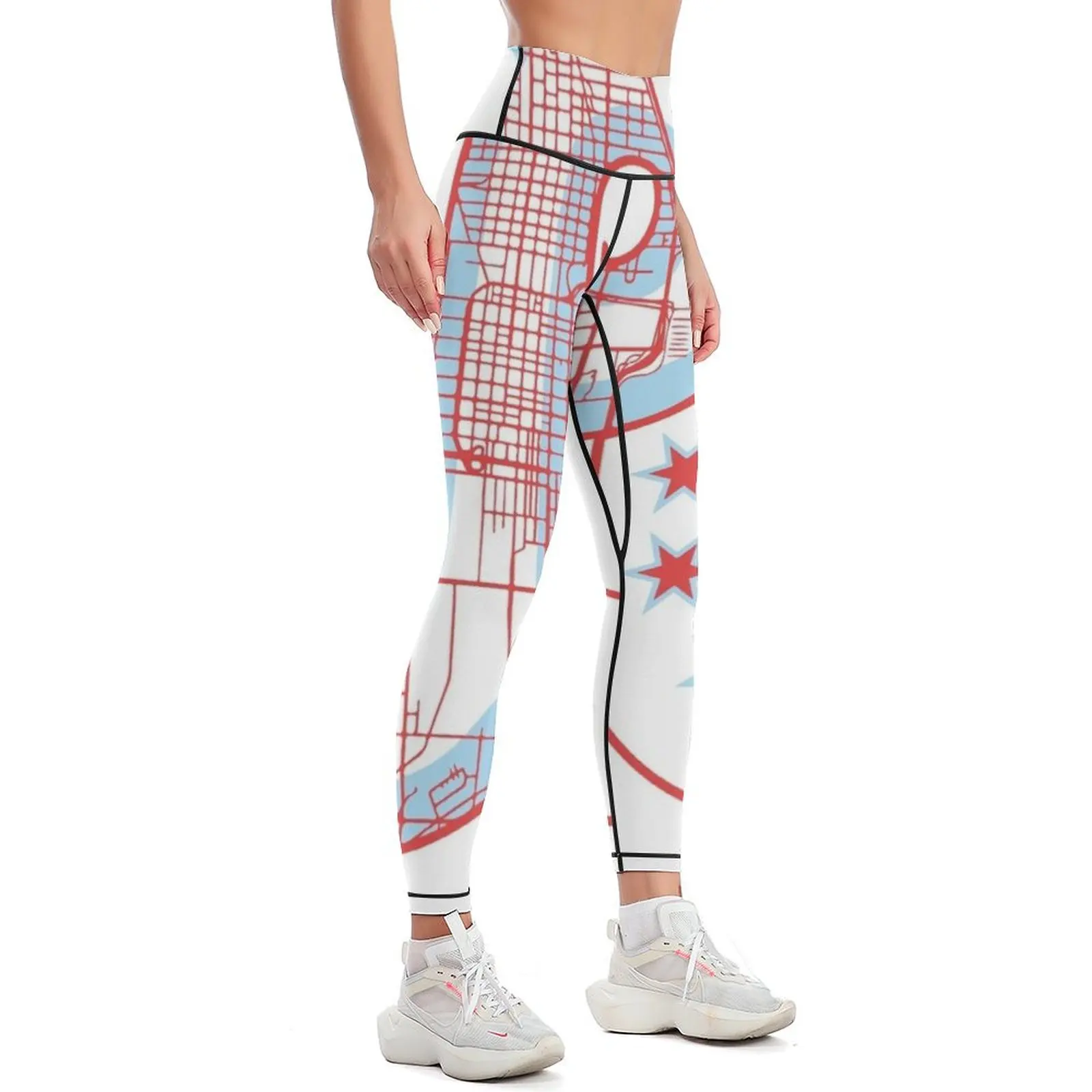 Pretty Lights Chicago Flag and Map Logo Leggings joggers for Women's push up legging gym Womens Leggings