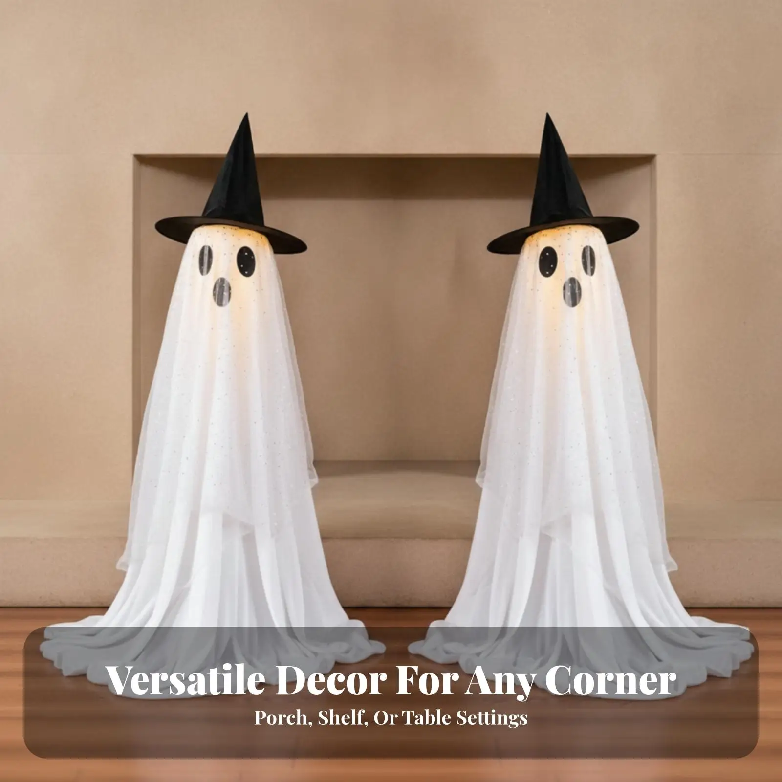 Mesh Fabric Ghost Light Decor for Halloween White Hanging Specter Figure with Dramatic Silhouette Festive Accent