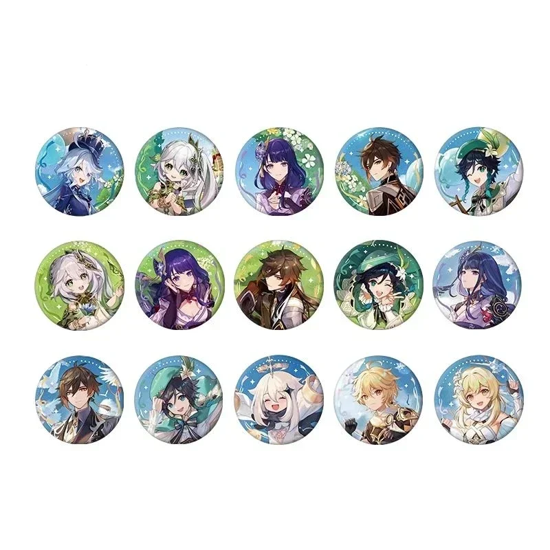 Genshin Impact Anniversary Brooch Celebration Barbatos Furina Raiden Zhongli Nahida Pin Badge Backpack Icon Button Laser Gift