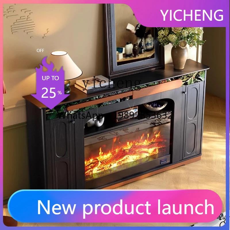 LYY    retro medieval mystery cabinet living room solid wood simulation flame heating fireplace decorative cabinet