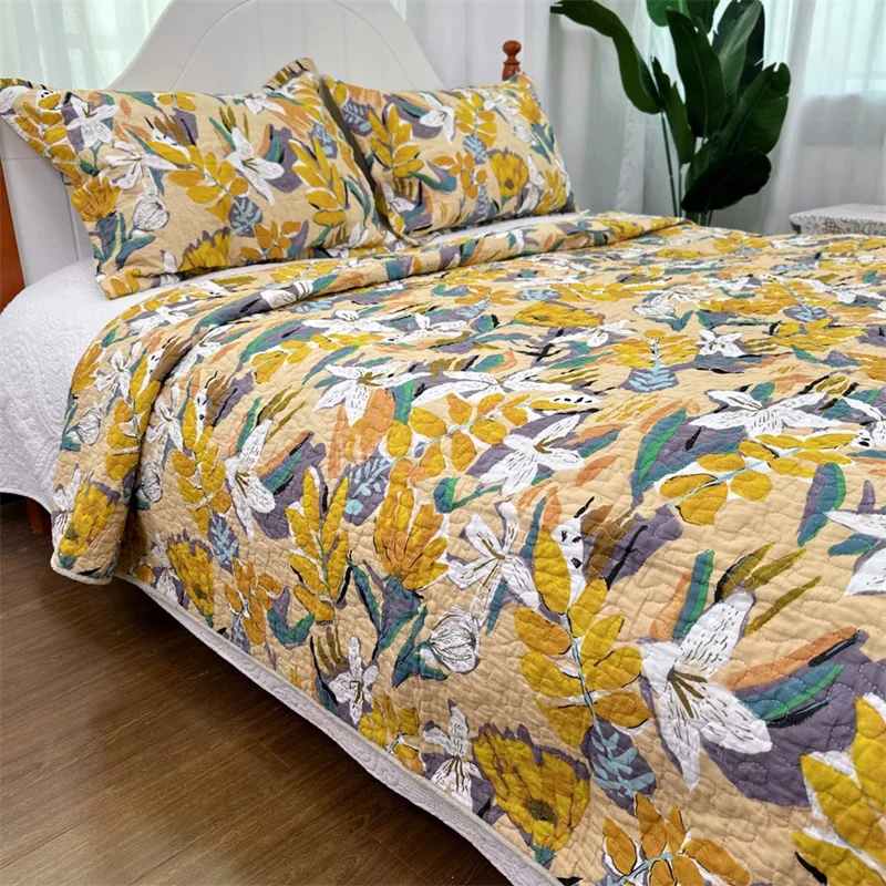 Handmade Quilted Bedspread Set, 100% Cotton, Padded Duvet, Linen Blanket, Cubrecam Bed Cover Colcha, Summer Quilt Bedding Set 3