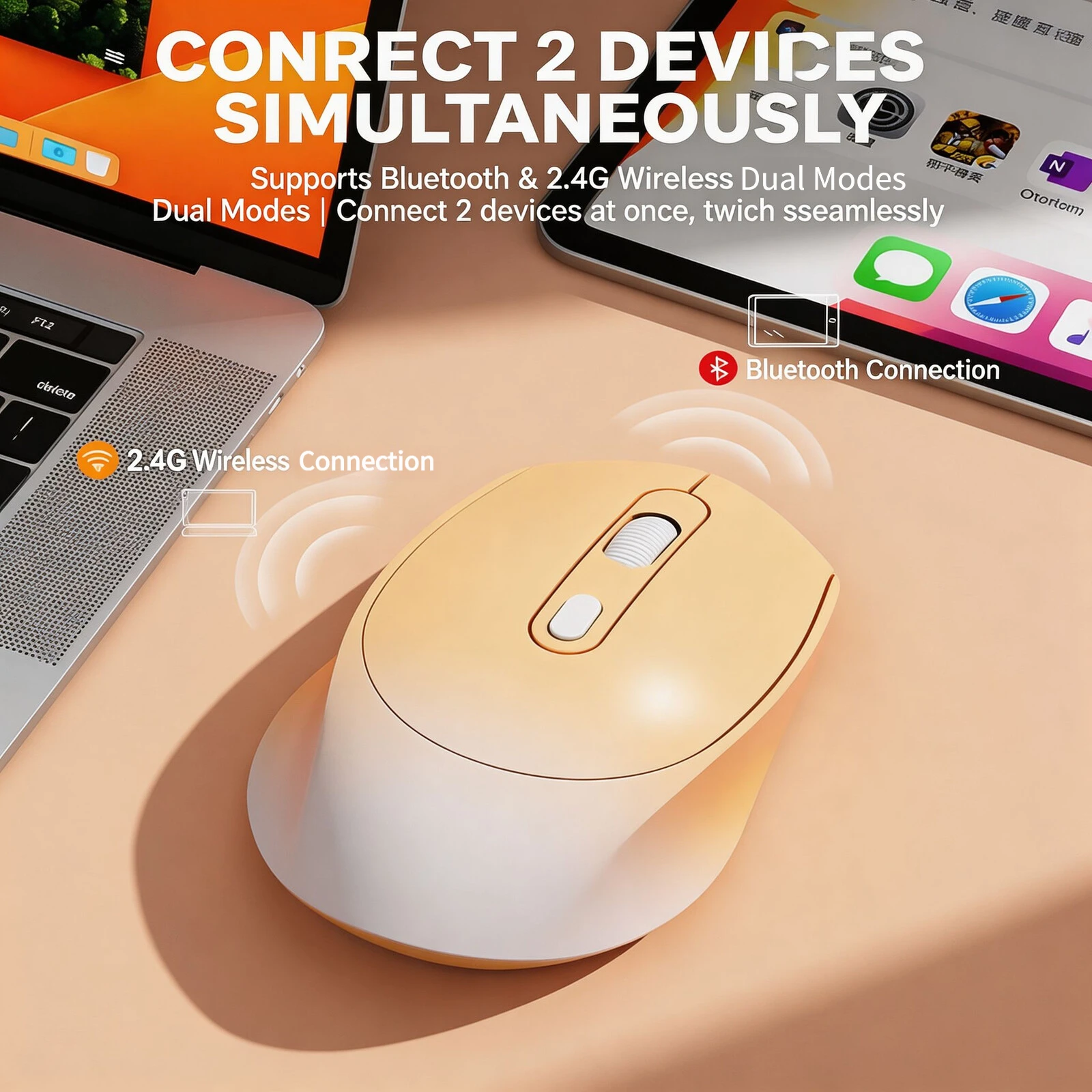 Gradient Ergonomic Wireless Mouse 2.4G Bluetooth 5.0 Dual Mode Rechargeable Silent Click Adjustable DPI Portable Office Mouse