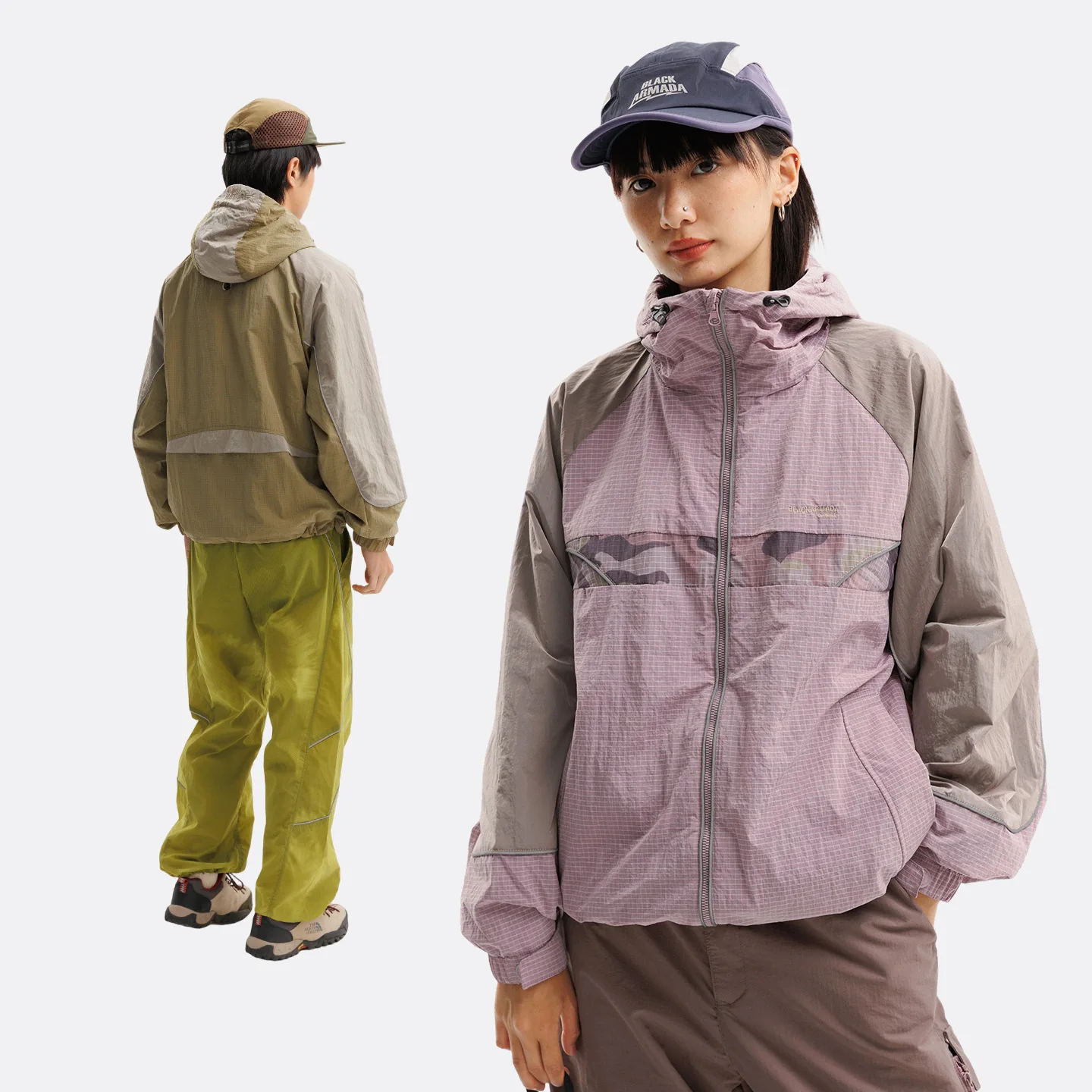 Outdoor Water-repellent Hiking Outdoor Jacket, Loose Silhouette Patchwork Color-block Reflective Jacket for Men and Women
