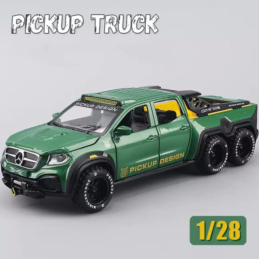 1:28 X-Class Exy 6x6 F150 6x6 Model Cars Alloy Diecast Toy Pull Back Pickup Truck Sound Light Off Road Vehicle Boy Birthday Gift