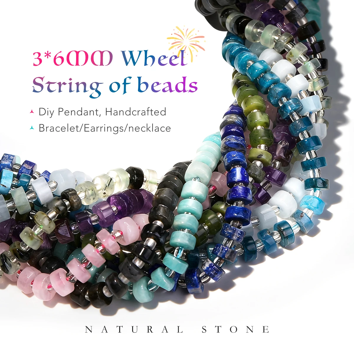 

Natural Stone Wheel Shaped Gemstones Amethyst Amazonite Apatite Beads Used for Jewelry Making Handmade Bracelets Accessory