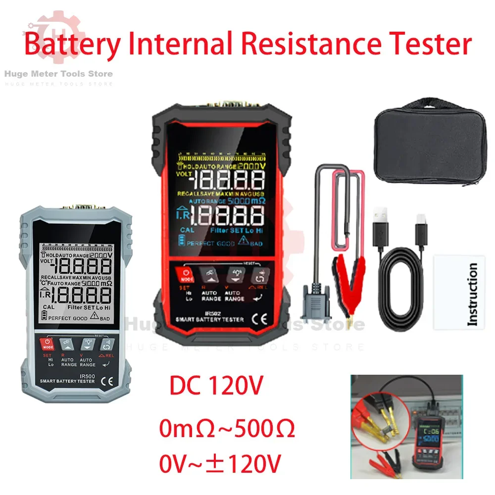 

Precision Battery Internal Resistance Tester IR502±120V 500Ω 4-Wire Kelvin Test Lead-Acid Lithium Nickel-Cadmium Batteries Tool