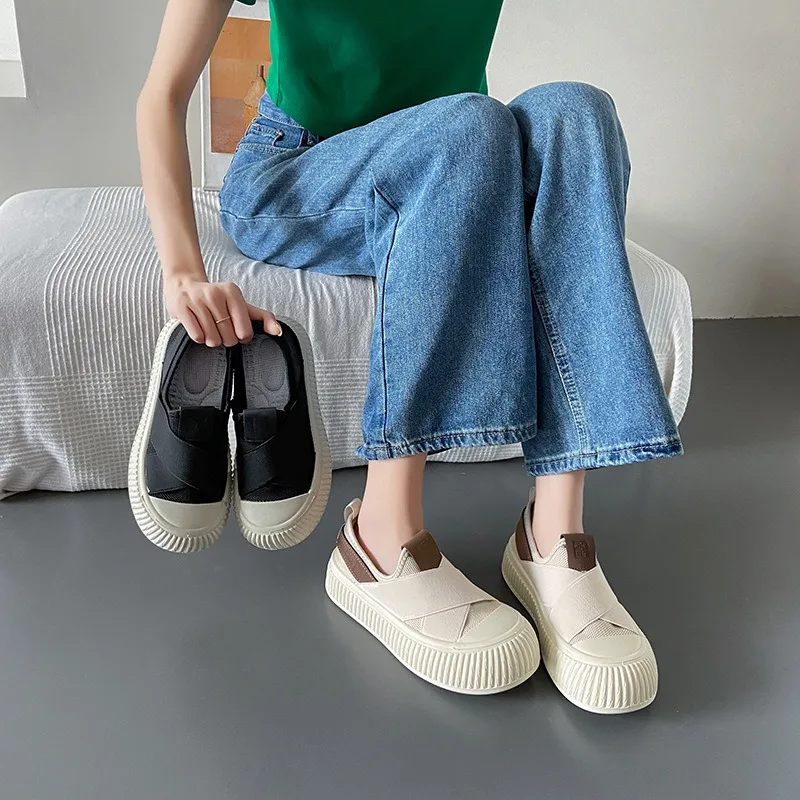 Women’s Autumn New Platform Slip-on Vulcanize Shoes Fashion Trend Casual Flat Canvas Sneakers Comfortable Casual Walking Shoes