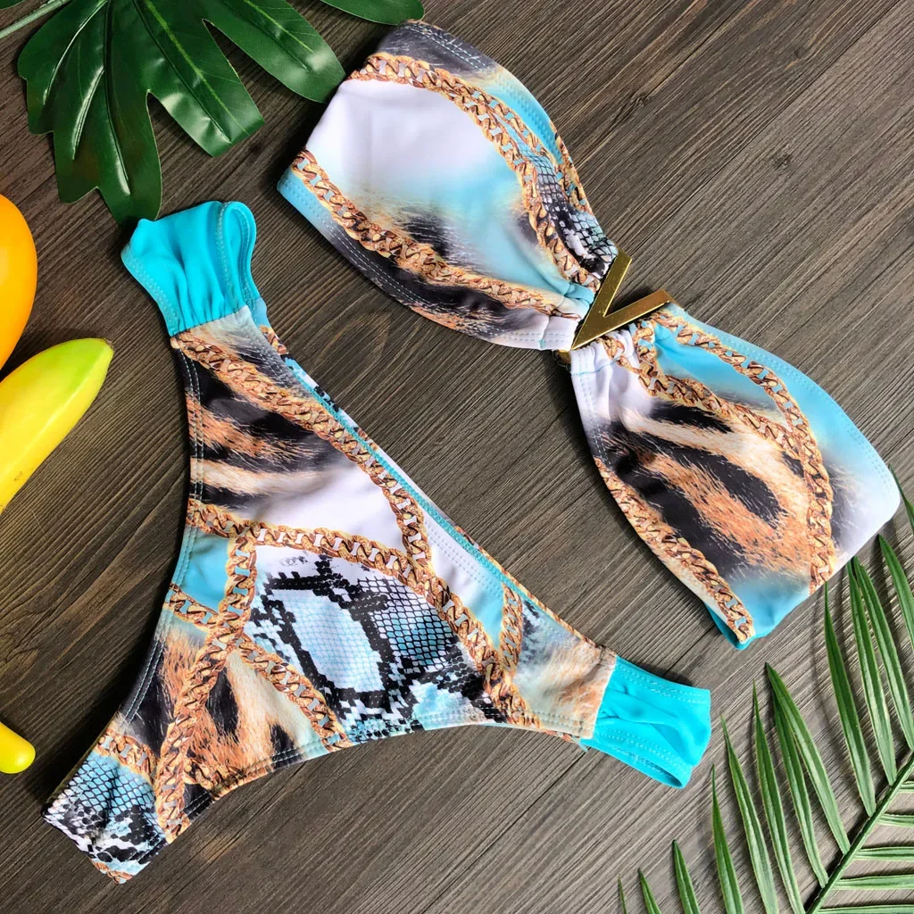 ชุดว่ายน้ํา 2025 ผู้หญิงเซ็กซี่ Micro ชุดบิกินี่พิมพ์ชุดว่ายน้ําหญิง Bandeau High CUT ชุดว่ายน้ําบิกินี่ที่ไม่มีสายหนัง