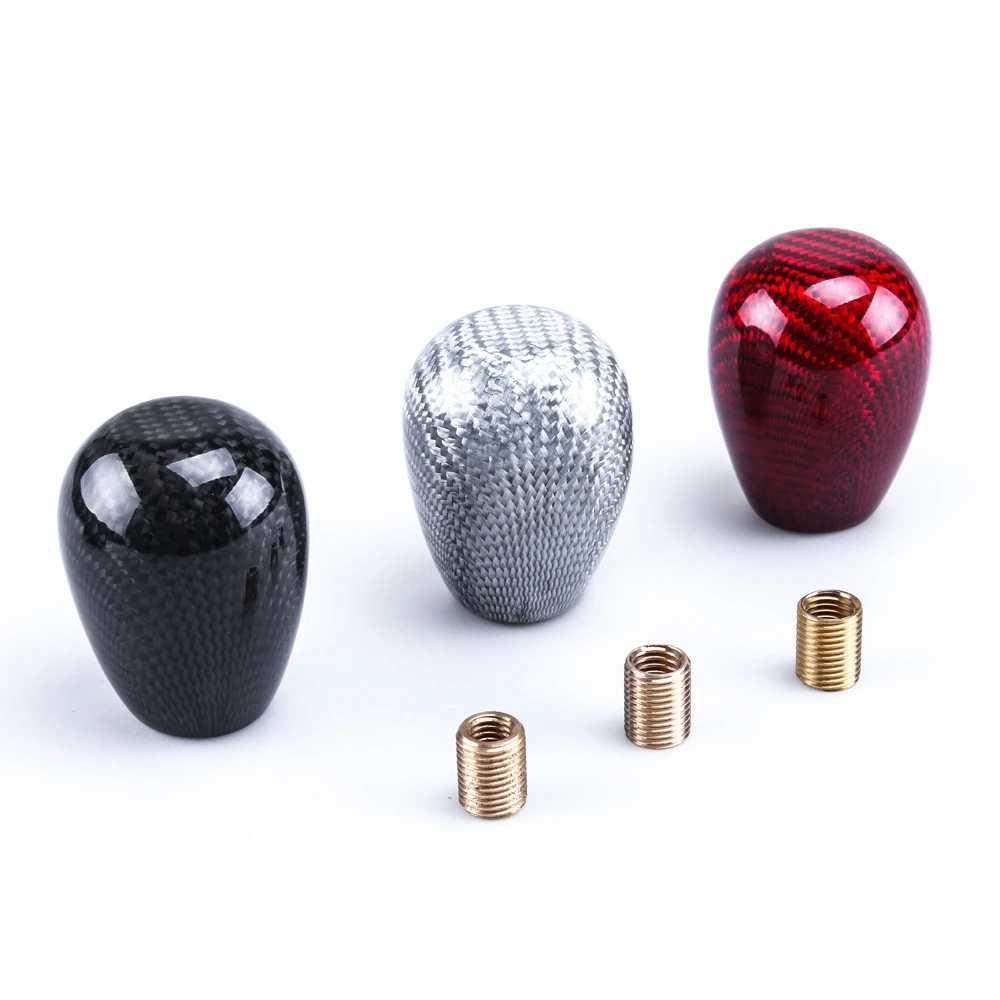 Car Carbon Fiber Manual Gear Shift Knob Stick MT AT Gearstick Lever Shifter Knobs Cylindrical Round Shape Fit For Honda Toyota