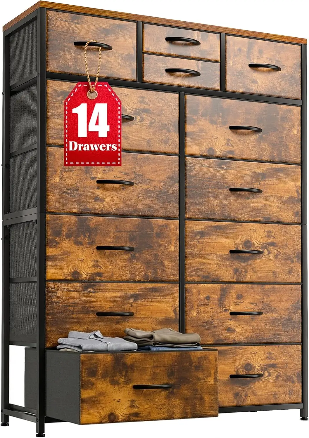 

Комоды для спальни с 14 ящиками для хранения, комоды и органайзеры для хранения, прочный металлический каркас и деревянная столешница