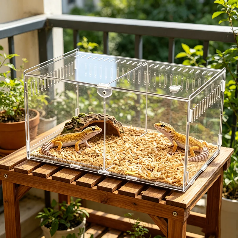 Acrylic Reptile Cage Feeding Box Suitable for Guardian Lizard House with Thermometer Pet Box Terrarium for Turtles Terrarium